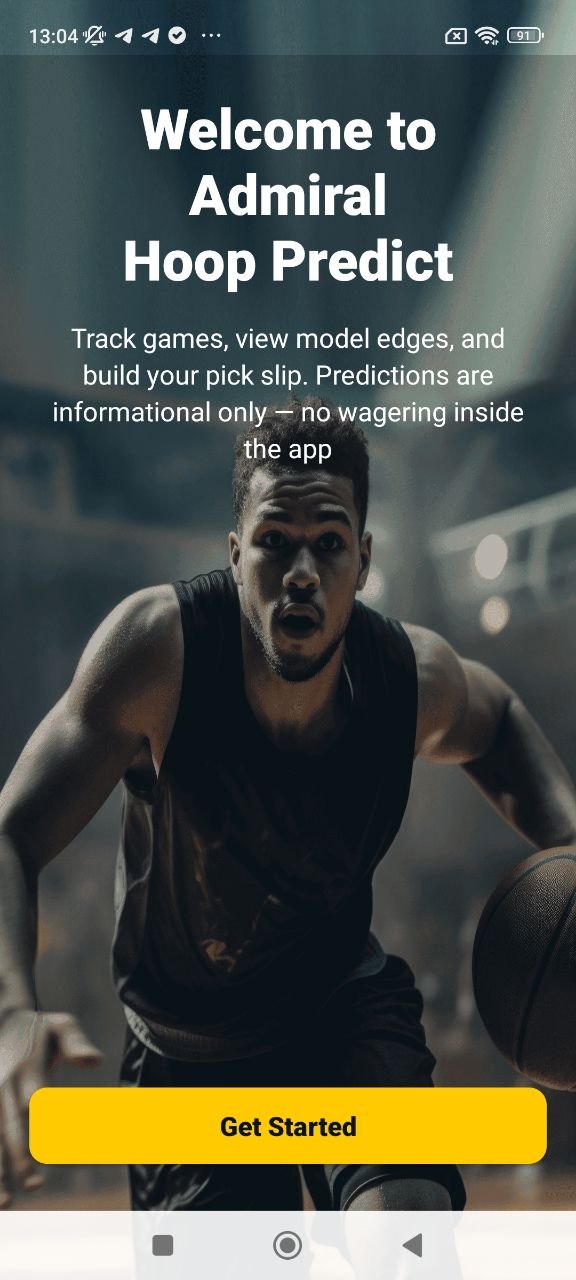 Admiral Hoop Predict welcome screen